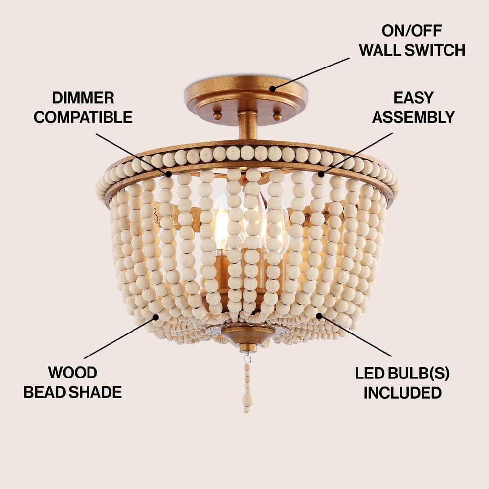 Allie 14" Antique Gold & Clear Glass Farmhouse LED Ceiling Light