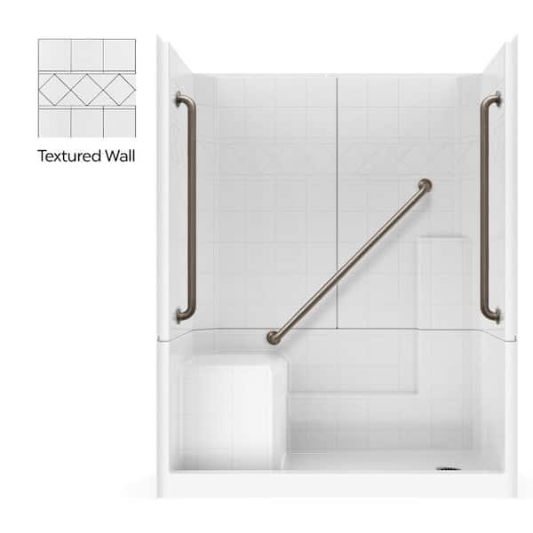 Liberty 60 in. x 33 in. x 77 in. 3-Piece Low Threshold Shower Kit in White with Left Seat, 3 Grab Bars and Right Drain