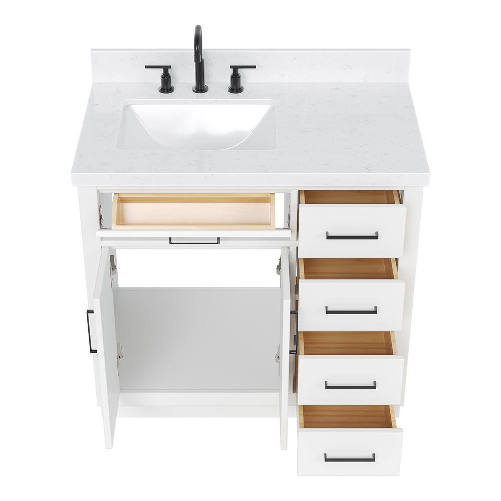 Hepburn 36" White Hardwood Freestanding Single Vanity with Quartz Top