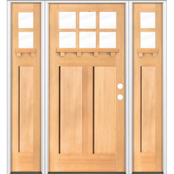 Krosswood Doors 64 in. x 80 in. Craftsman Left-Hand/Inswing Clear Glass Clear Stain Hemlock Wood Prehung Front Door Double Sidelite