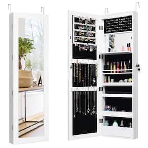 Lockable Mirror Jewelry Cabinet Armoire Organizer Wall Door Mounted with LED Lights