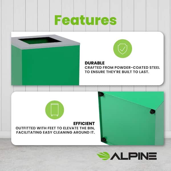 29 Gal. Green Steel Square Vented Trash Can Commercial Recycling Compost Bin with Lid