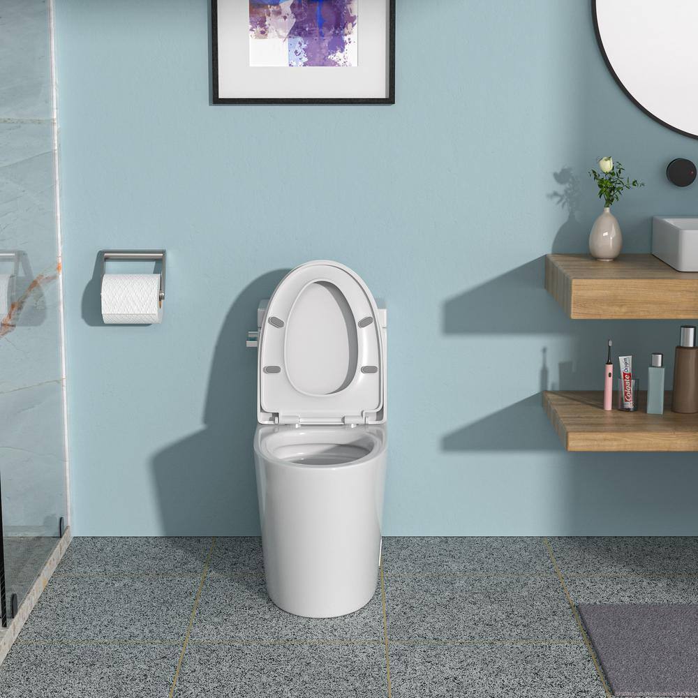 White Ceramic Elongated One-Piece Toilet with Silent Flush