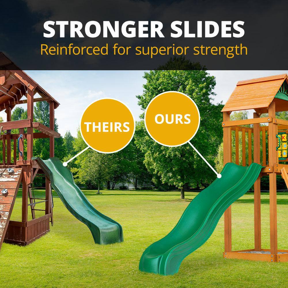Nantucket Cedar Wood Swing Set with Green Slide and Fort