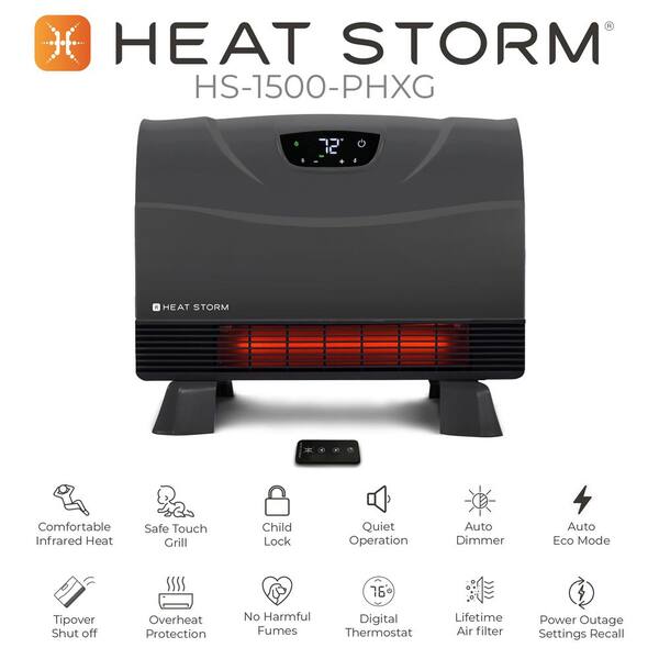 Heat Storm 1,500-Watt Gray Deluxe Indoor Floor to Wall Infrared Heater HS- 1500-PHXG - The Home Depot