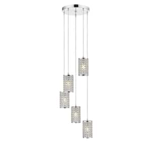 Monaco 15 in. 5-Light Chrome and Crystal Shades Ceiling Pendant Light