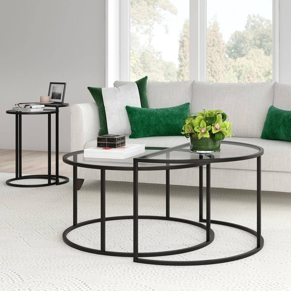 Blackened Bronze Round Glass Nesting Coffee Table Set