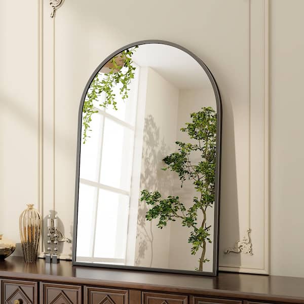 GLSLAND 26.1 in. W x 37.8 in. H Arch Metal Framed Wall Bathroom Vanity Mirror Black
