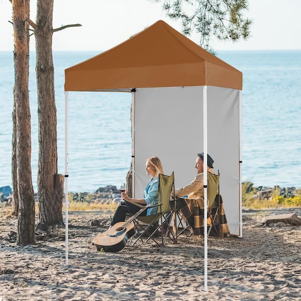 5 ft. x 5 ft. Khaki Pop-Up Canopy with 1-Removable Sunwall