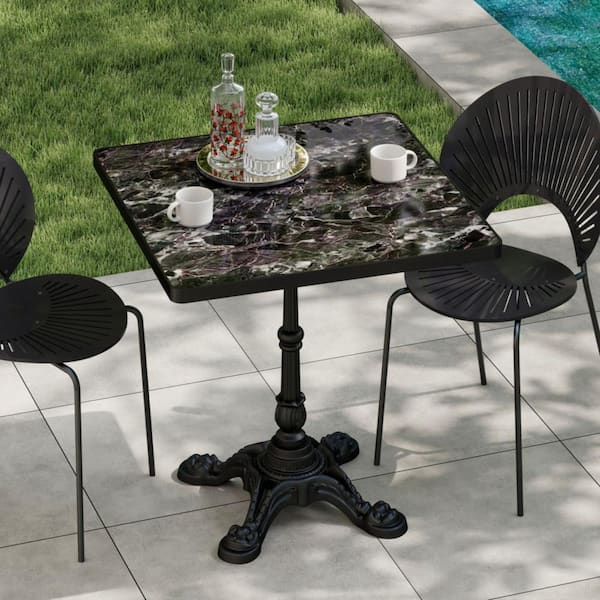 Square Sintered Stone Table with Marble Look, Heavy-Duty Cast Iron Base, Indoor Outdoor Bistro Table for Patio