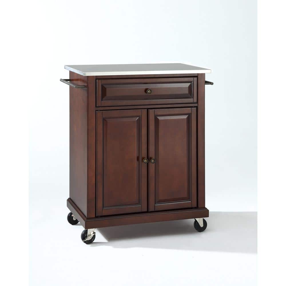 Mahogany Stainless Steel Top Kitchen Cart with Storage