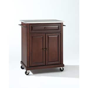 Rolling Mahogany Kitchen Cart with Stainless Top