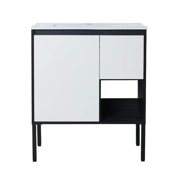 Unbranded Kristiarn 30 in. W x 18 in D. x 35 in. H Bath Vanity in White Straight Grain with White Ceramic Top