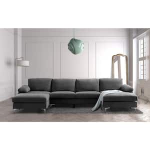 128.3 in. W Round Arm Fabric U Shaped Convertible Sectional Sofa in Gray
