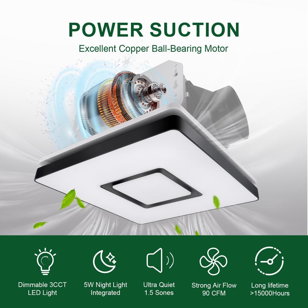 Matte Black LED Ceiling Mount Exhaust Fan with Night Light