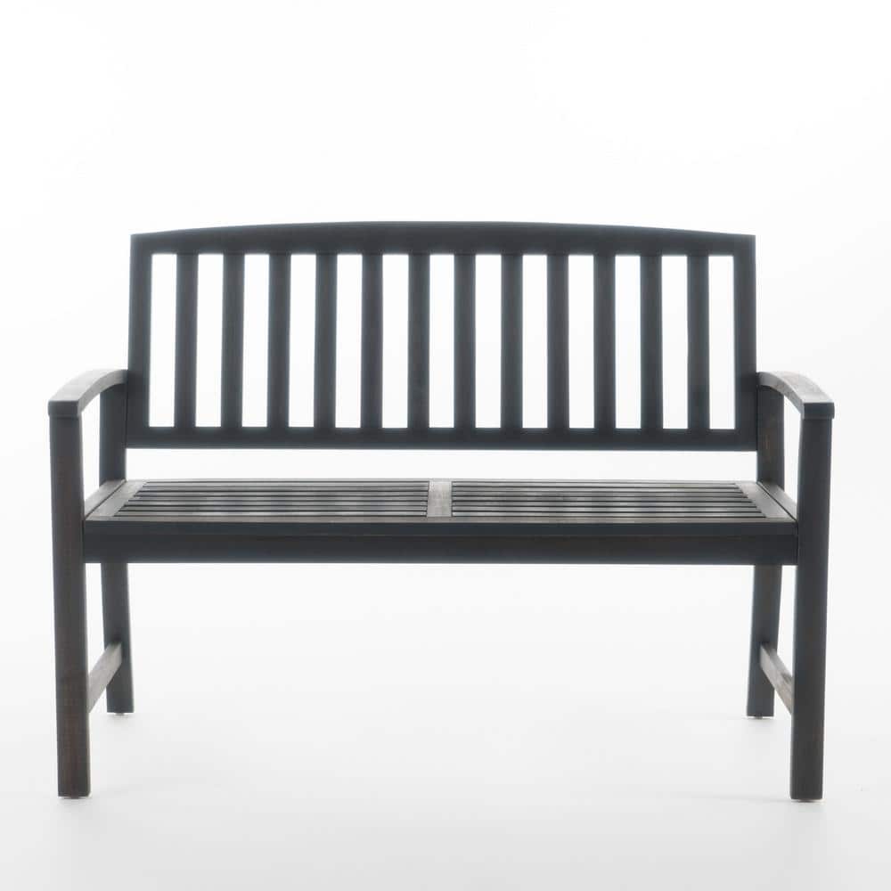 Acacia Wood Outdoor Patio Bench with Armrests Suitable for Balcony Backyard