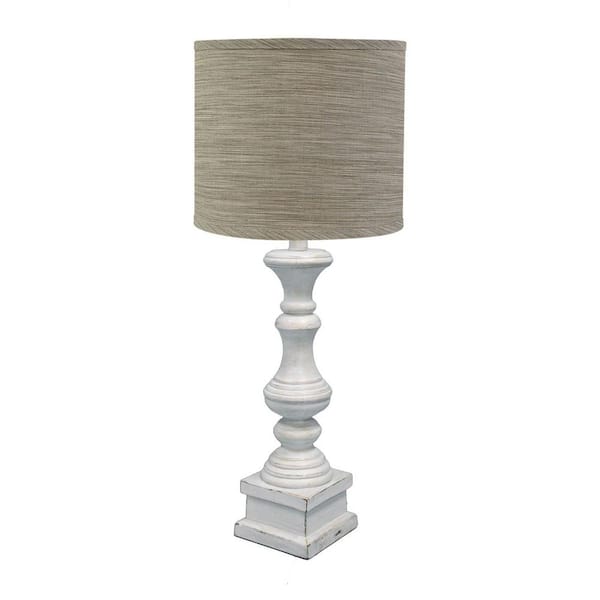 HomeRoots 29 in. Distressed Beige and Antiqued White Striped Shade Table Lamp