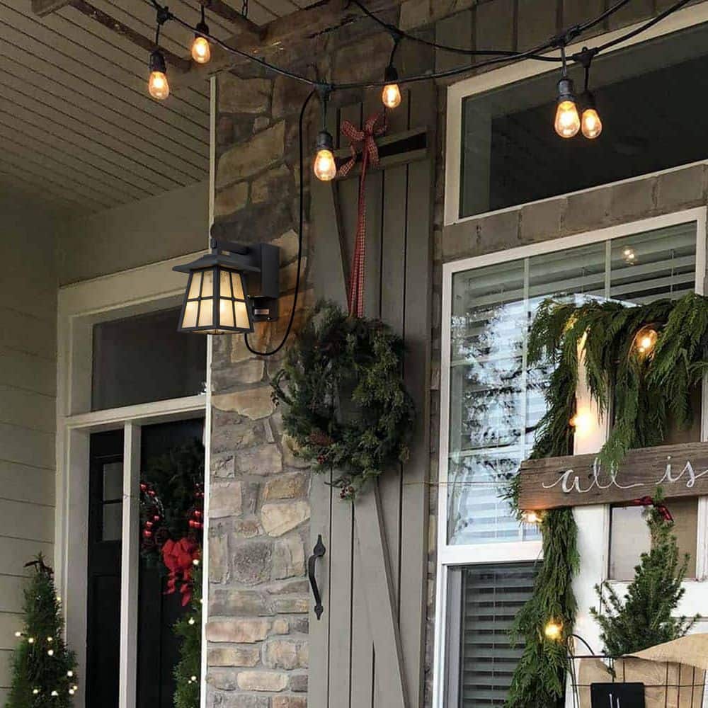 Matte Black Aluminum Outdoor Wall Sconce with Seeded Glass