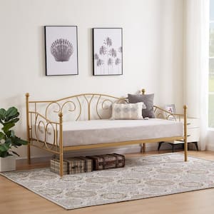 Metal Daybed Sofa Bed Frame Twin Size with Heavy-Duty Slats Platform Mattress Foundation, Gold