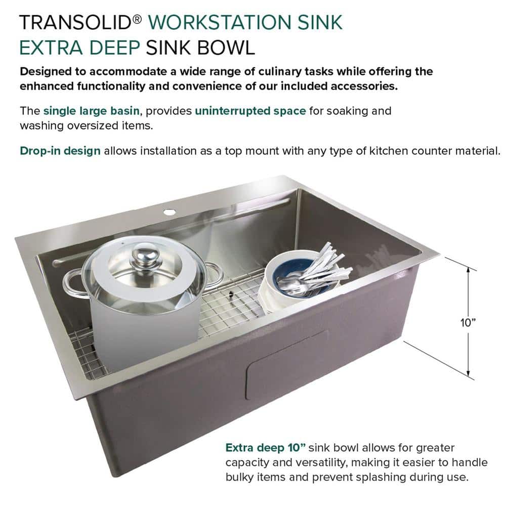 33-Inch Brushed Stainless Steel Kitchen Workstation Sink