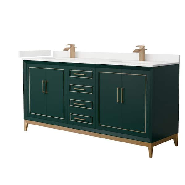 Wyndham Collection Marlena 72 in. W x 22 in. D x 35.25 in. H Double Bath Vanity in Green with White Quartz Top