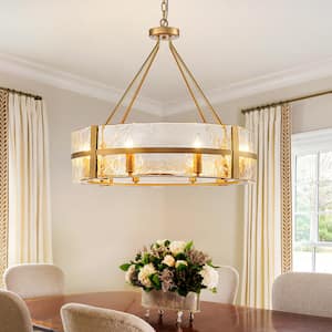 27.95 in. 8-Light Gold Round Dimmable Chandelier with Textured Glass Shade