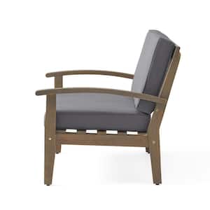 Peyton Teak Brown 2-Piece Wood Patio Conversation Set with Grey Cushions