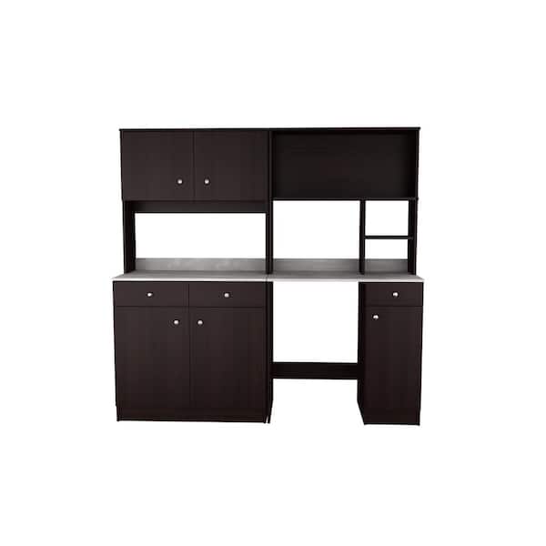 Inval Ready to Assemble 72 in. W x 19.69 in. D x 70.08 in. H Wood Breakroom Kitchen Storage Cabinet in Espresso/Stone Finish