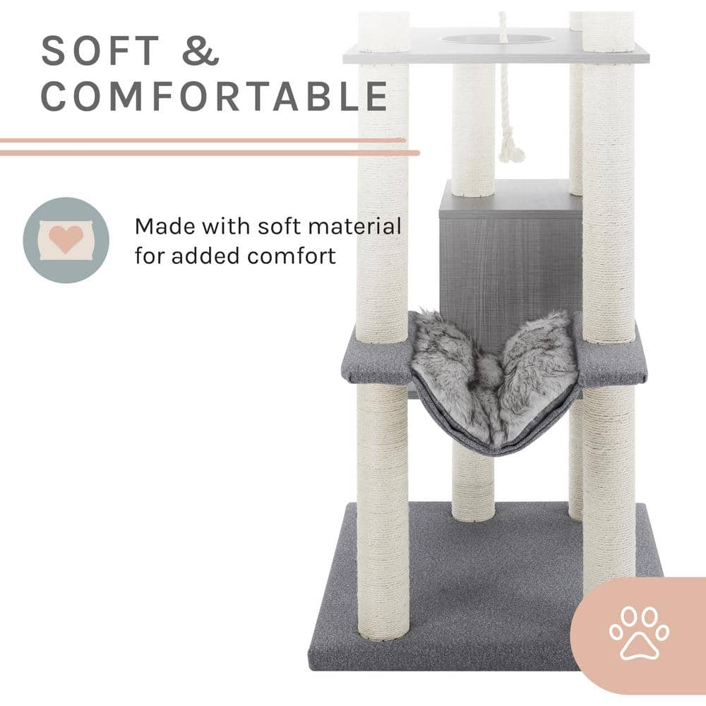 Gray Multi-Tiered Polyester Cat Tree with Hammock and Toys