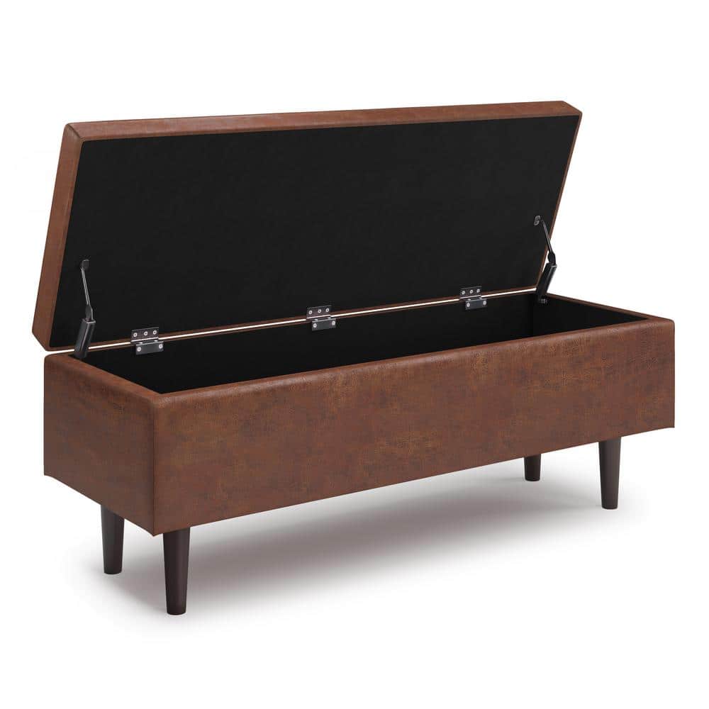 Shay 48" Saddle Brown Faux Leather Storage Ottoman