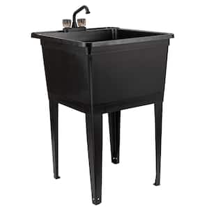 24.75 in. x 22.88 in. Black Thermoplastic Freestanding Utility Sink with Matte Black Finish Faucet