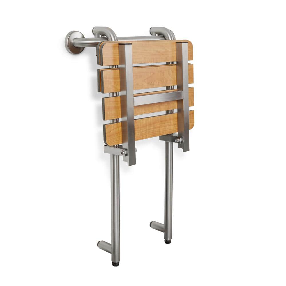 Adjustable Teak and Stainless Steel Foldable Shower Seat