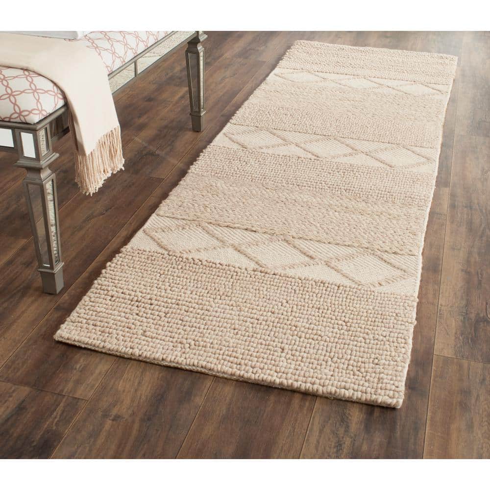 Beige Wool Hand-Tufted Reversible Runner Rug