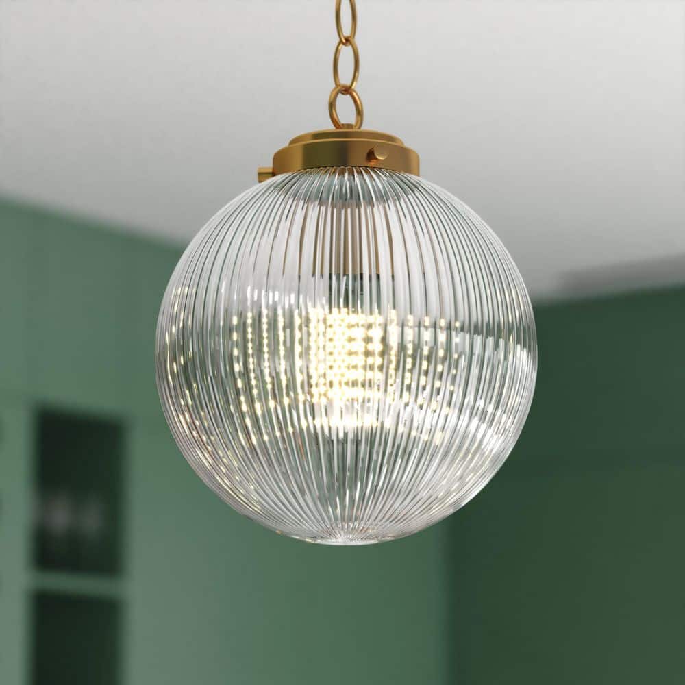 Linden 60-Watt 1-Light Muted Brass Gold Globe Pendant Light with Clear Ribbed Glass Shade Art Deco price history on PriceWatchPro