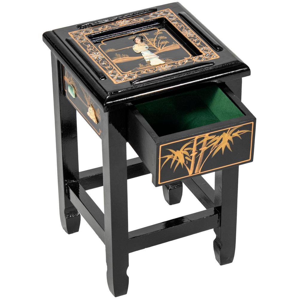 Elegant Elmwood Black Lacquer Nesting Tables with Mother of Pearl Inlay