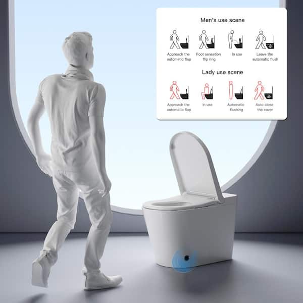 1.28 GPF Elongated Bidet Toilet in White with Soft Close Heated Seat Foot Sensor Flush Night Light