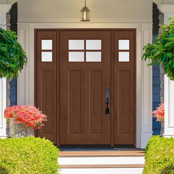 Regency 68 in. x 80 in. LHIS 4L-1/4Toplite Clear Glass Chestnut Stain Fir Fiberglass Prehung Front Door w/Dbl 14 in. SL