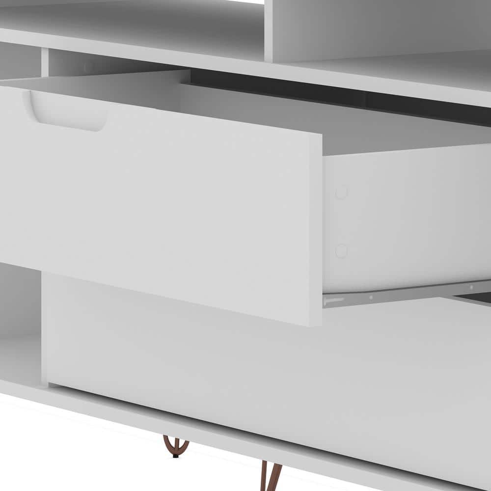 Mid-Century White Wood Media Cabinet with Splayed Metal Legs