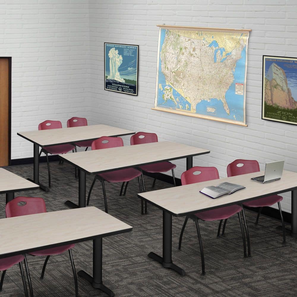 Cain 72 in. x 24 in. Maple T-Base Training Seminar Table Desk and 2-M Stack Chairs-Burgundy price history on PriceWatchPro