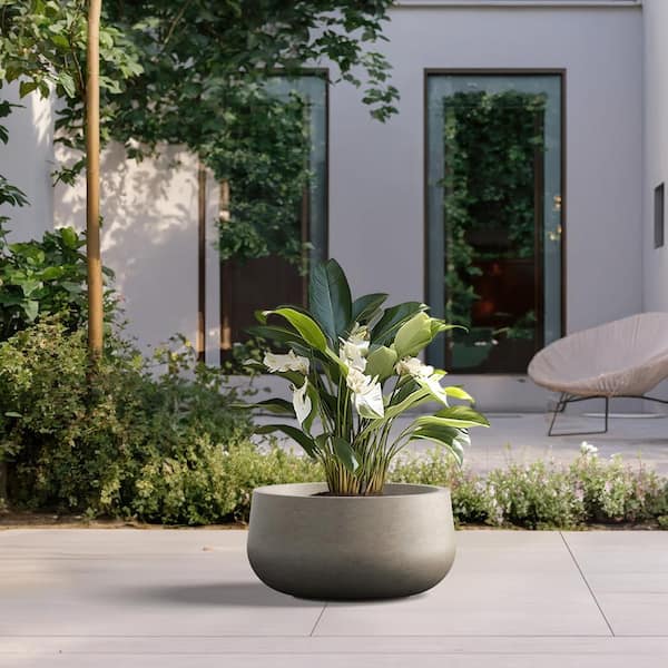 Sapcrete Lightweight 19in. x 10in. Pale Yellow Extra Large Tall Round Concrete Plant Pot/Planter for Indoor & Outdoor
