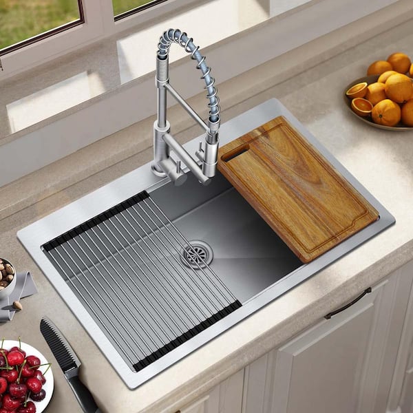 Stainless steel kitchen sink with online drainer