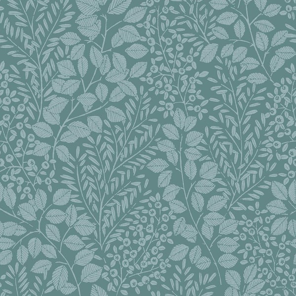 A-Street Prints Elin Sky Blue Berry Botanical Wallpaper Sample
