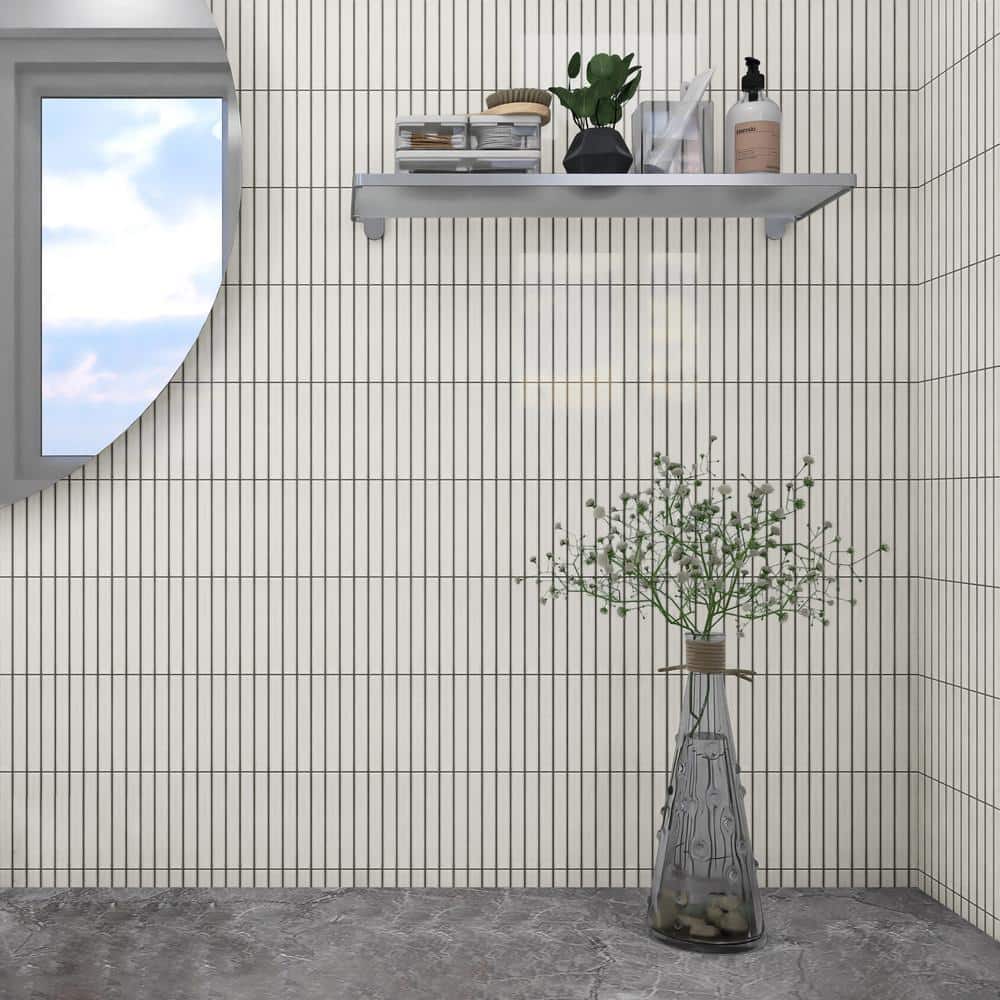 White Glossy Porcelain Stacked Mosaic Tile 11.19 x 11.9 Inch