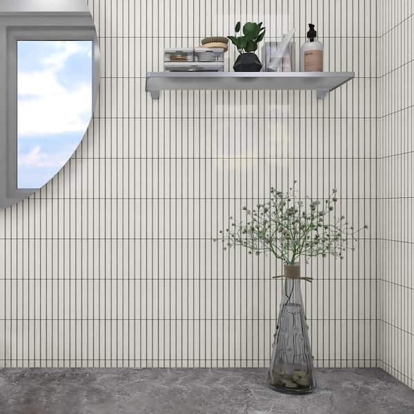 Motif Stacked White 11.19 in. x 11.9 in. Glossy Porcelain Mosaic Floor and Wall Tile (0.92 sq. ft./each)