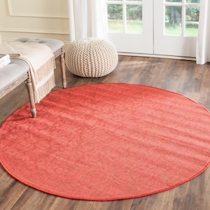 Courtyard Red 5 ft. x 5 ft. Round Floral Indoor/Outdoor Patio  Area Rug