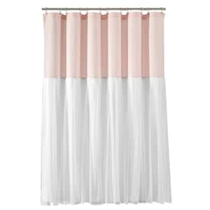 72 in. x 72 in. Tulle Skirt Colorblock Shower Curtain Blush/White