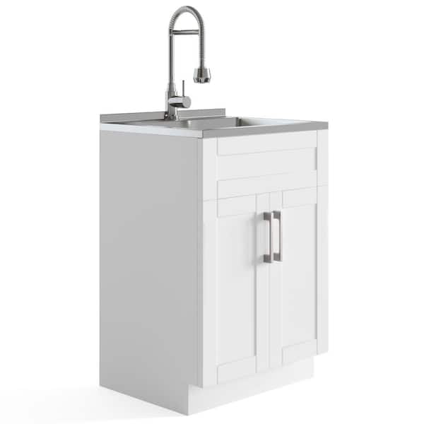 Hennessy All-in-One 24 in. Utility Laundry Sink with Cabinet in Pure White Drop-In