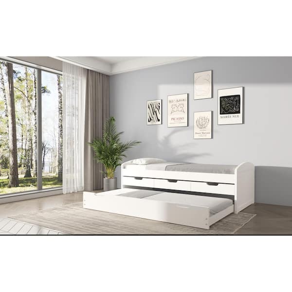 Dwell Home Inc Joseph White Twin Solid Wood Daybed with 3-Drawer Storage  Twin Trundle BS-JOS-DB3-WH - The Home Depot