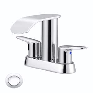 4 in. Centerset 2-Handle Mid Arc Bathroom Waterfall Faucet with Drain Kit Included in Stainless Steel Polished Chrome