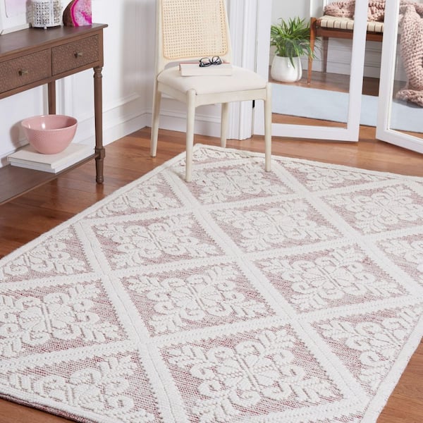 Vermont 6 ft. x 6 ft. Ivory/Red Diamond Ornate Square Area Rug